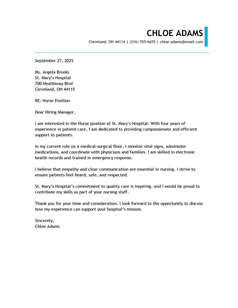 Simple Nurse Cover Letter
