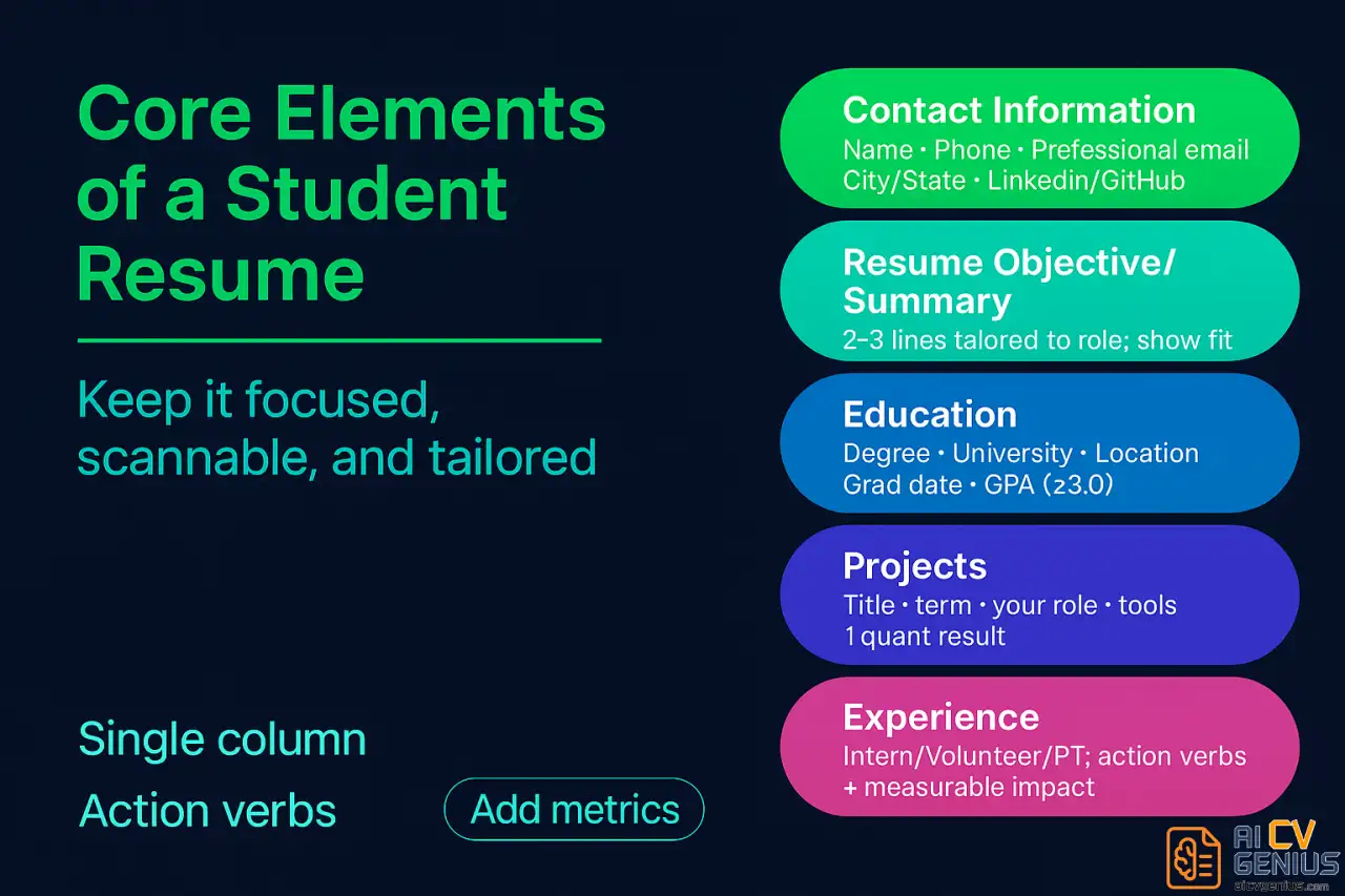 Core Elements Of A Student Resume