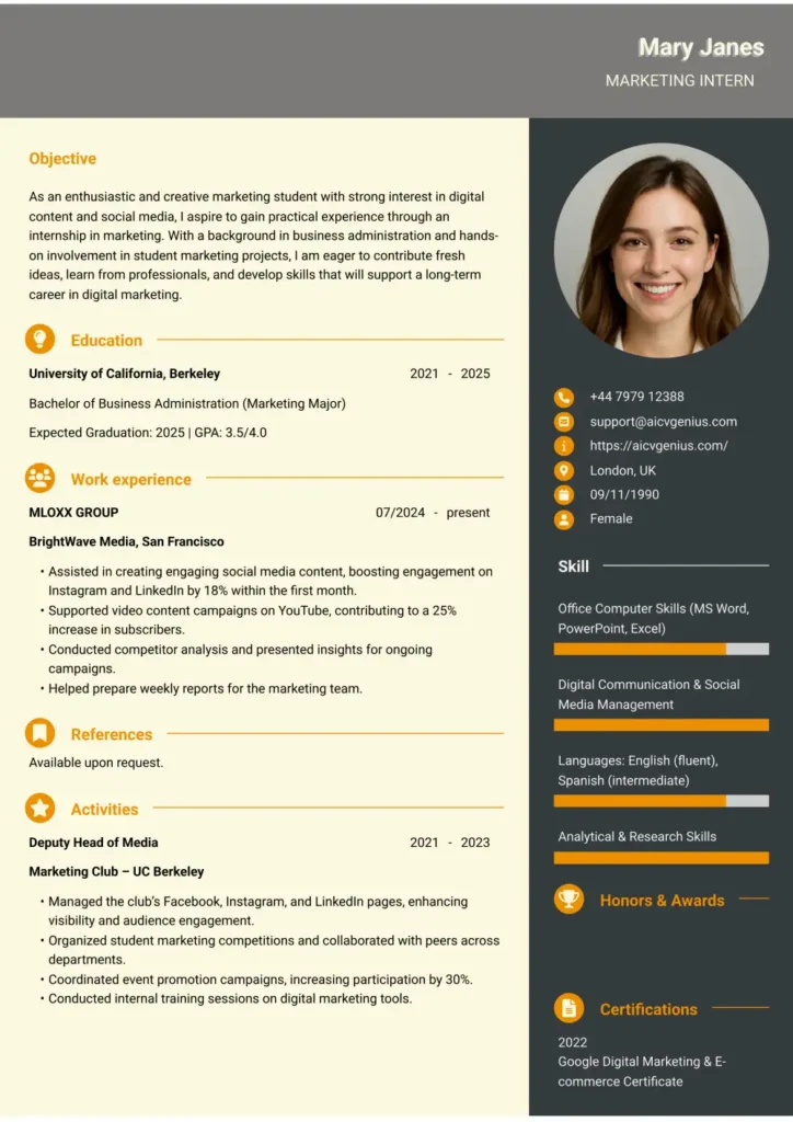 Creative Template - Marketing Intern