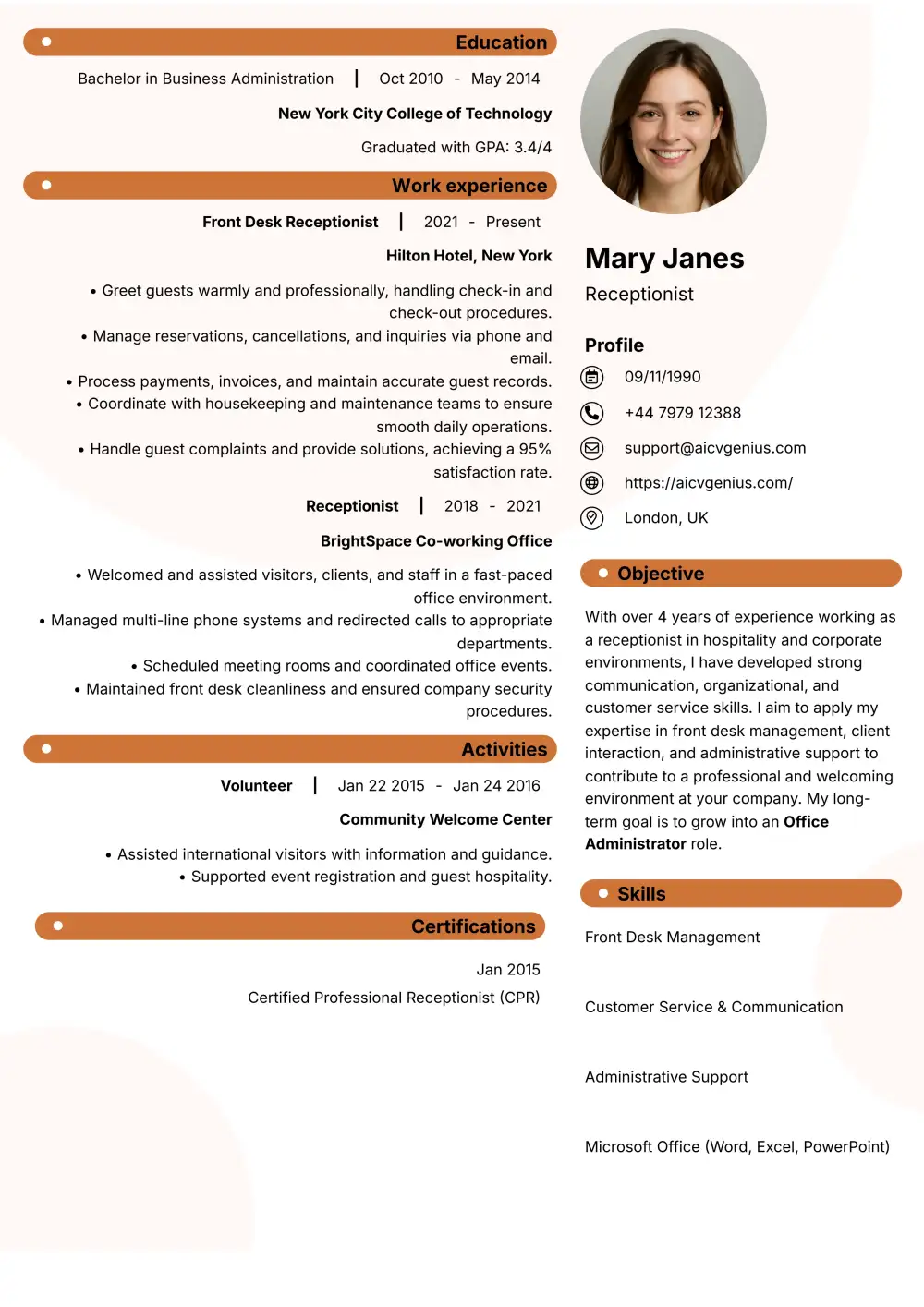 Creative Template - Receptionist