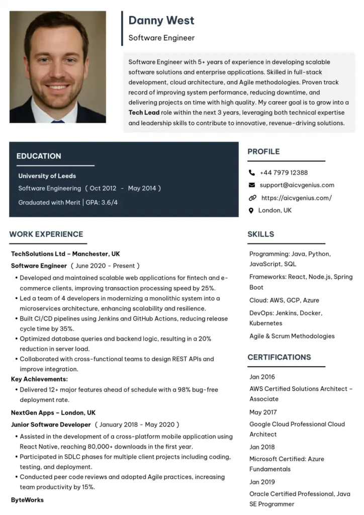 Modern Resume Template - Software Engineer