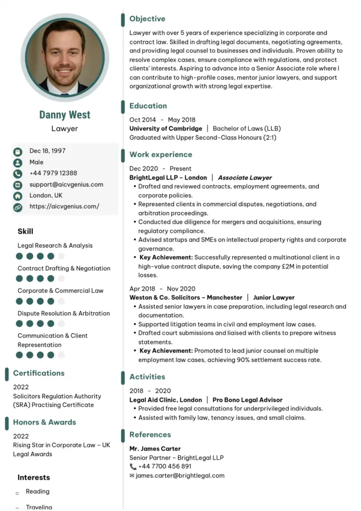 Modern Resume Template - Lawyer