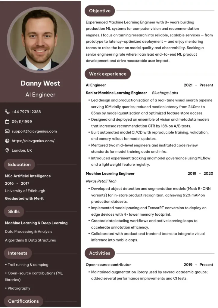 Professional Resume Template - Ai Engineer