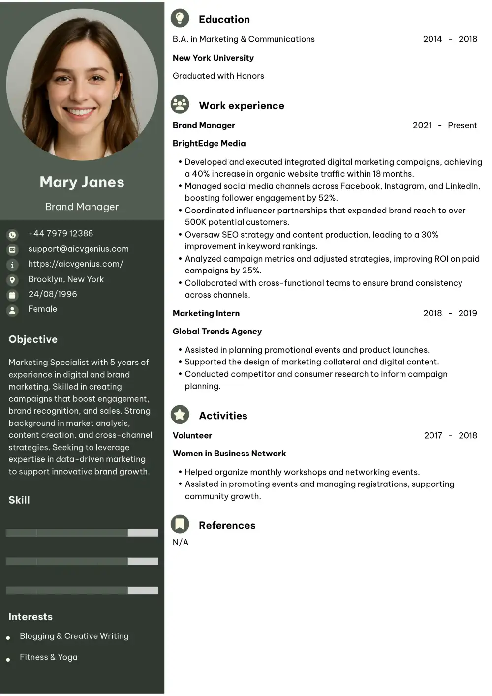 Professional Resume Template - Brand Manager