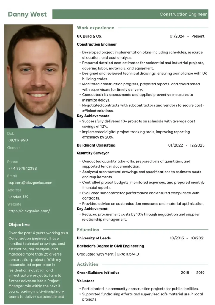 Construction Worker Resume Template – Build A Strong Foundation For Your Career 3 Professional Resume Template - Construction Engineer