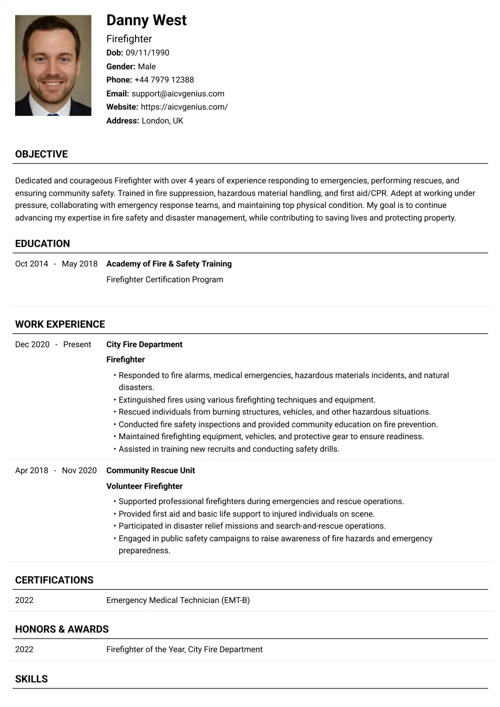 Simple Resume Templates That Keep It Professional 6 Simple Template - Firefighter