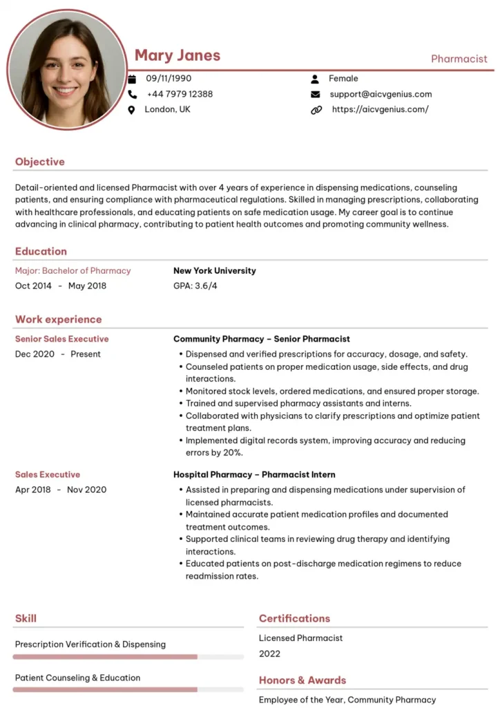 Simple Resume Templates That Keep It Professional 4 Simple Template - Pharmacist