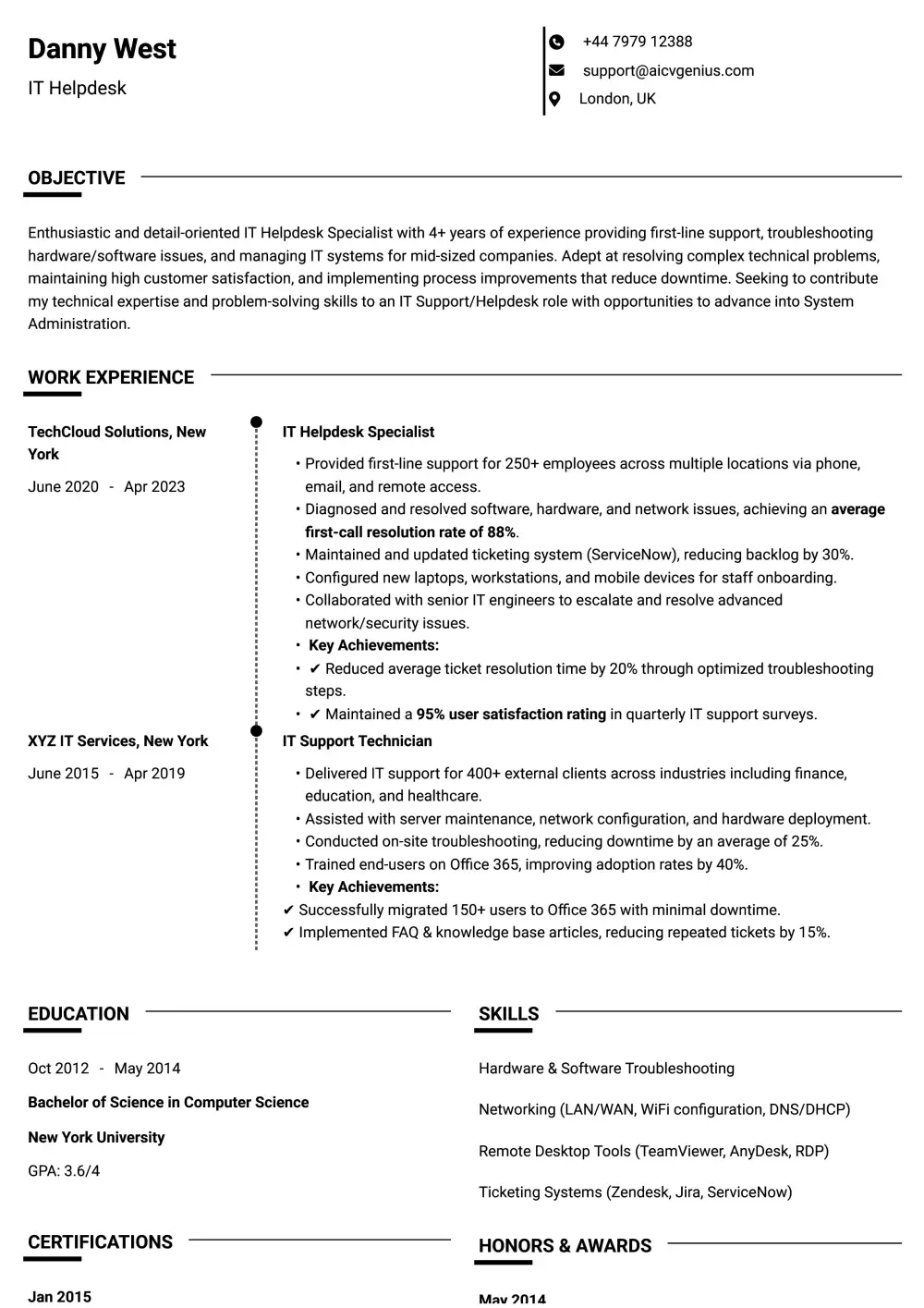 Simple Resume Templates That Keep It Professional 8 Simple Template - It Helpdesk