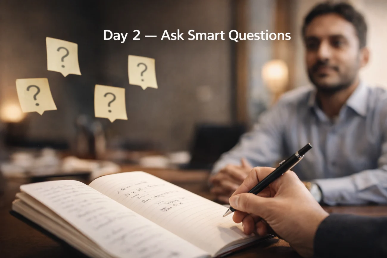What To Do Your First Week Of A New Job (A 5-Day Checklist) 3 Day Two - Ask Smart Questions Visual Metaphor
